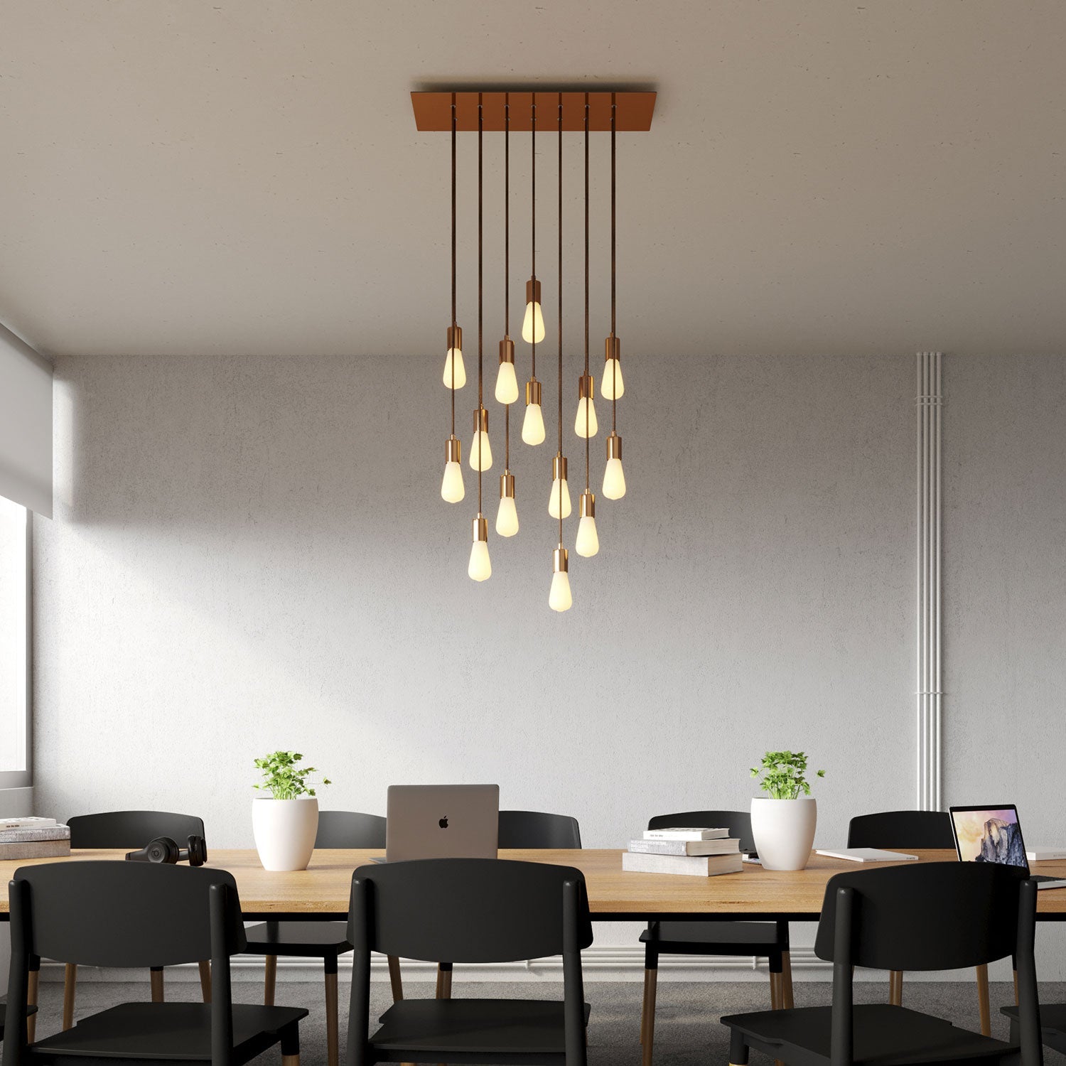Lampada a sospensione a 14 cadute con XXL Rose-One rettangolare 675 mm con finiture in metallo - Rame satinato