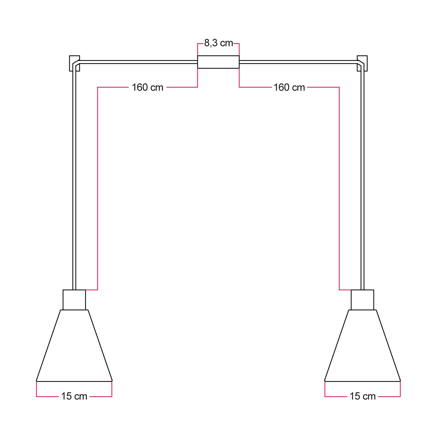 Lampada a sospensione a 2 cadute con paralumi conici in legno - Nero