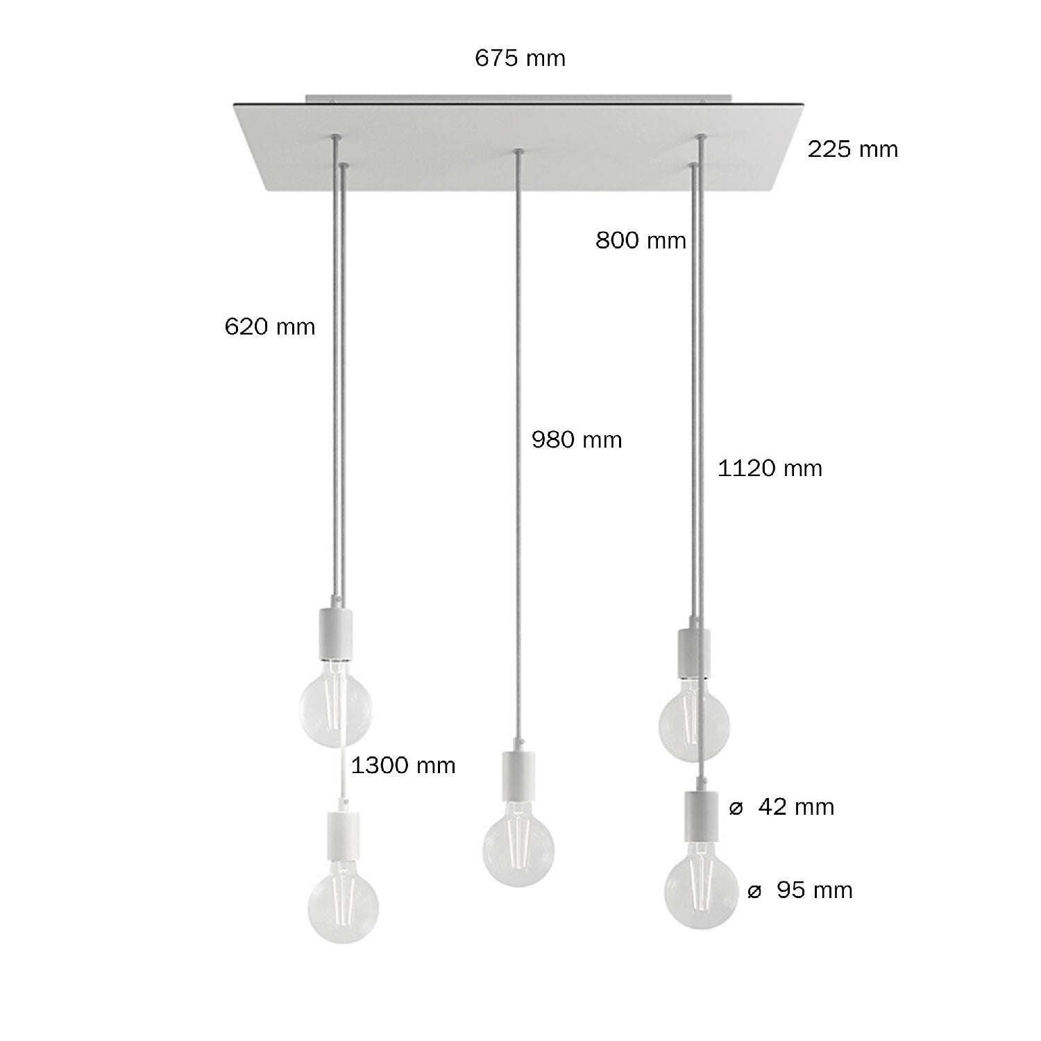 Lampada a sospensione a 5 cadute con XXL Rose-One rettangolare 675 mm con finiture in metallo - Rame satinato