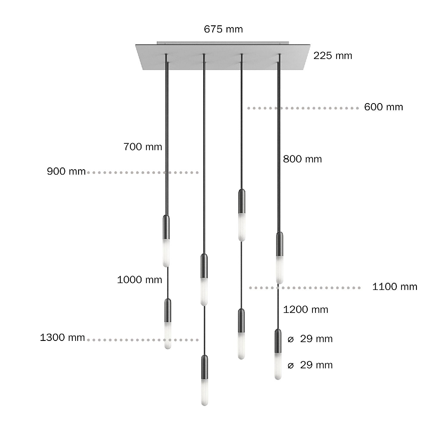 Lampada a sospensione a 8 cadute con XXL Rose-One rettangolare 675 mm con finiture in metallo - Nero opaco