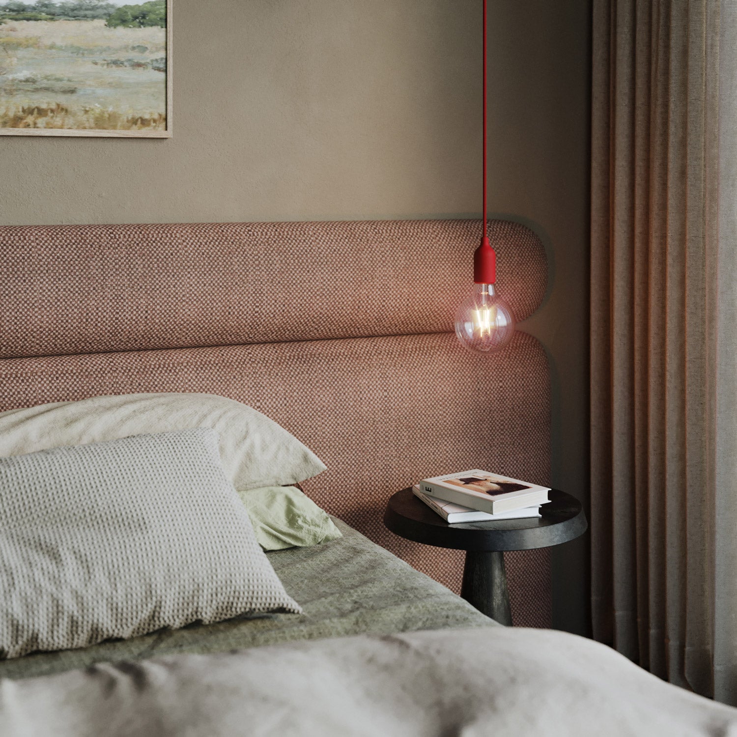Lampada a sospensione colorata in silicone con cavo tessile - Rosso