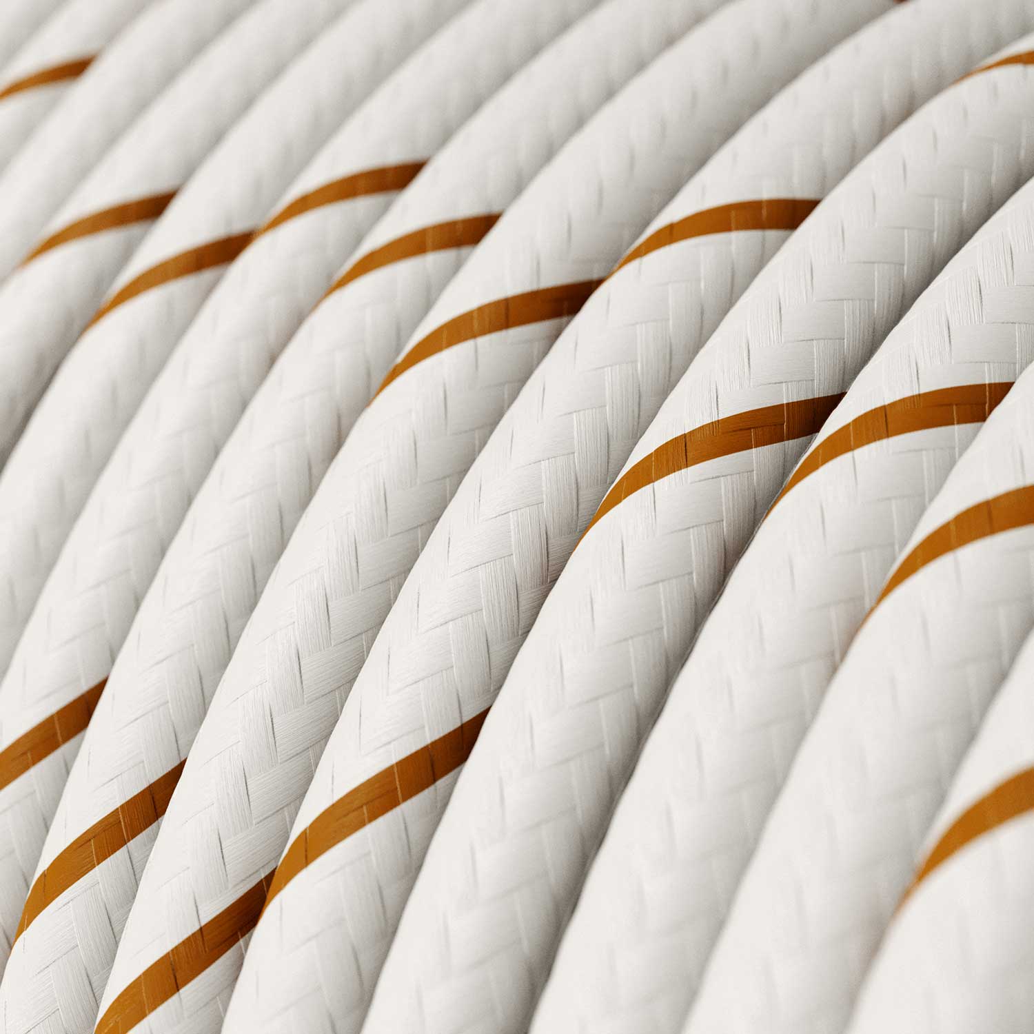 Lampada a sospensione completa di cavo tessile, paralume in ceramica Industriale e finiture in metallo - Bianco lucido