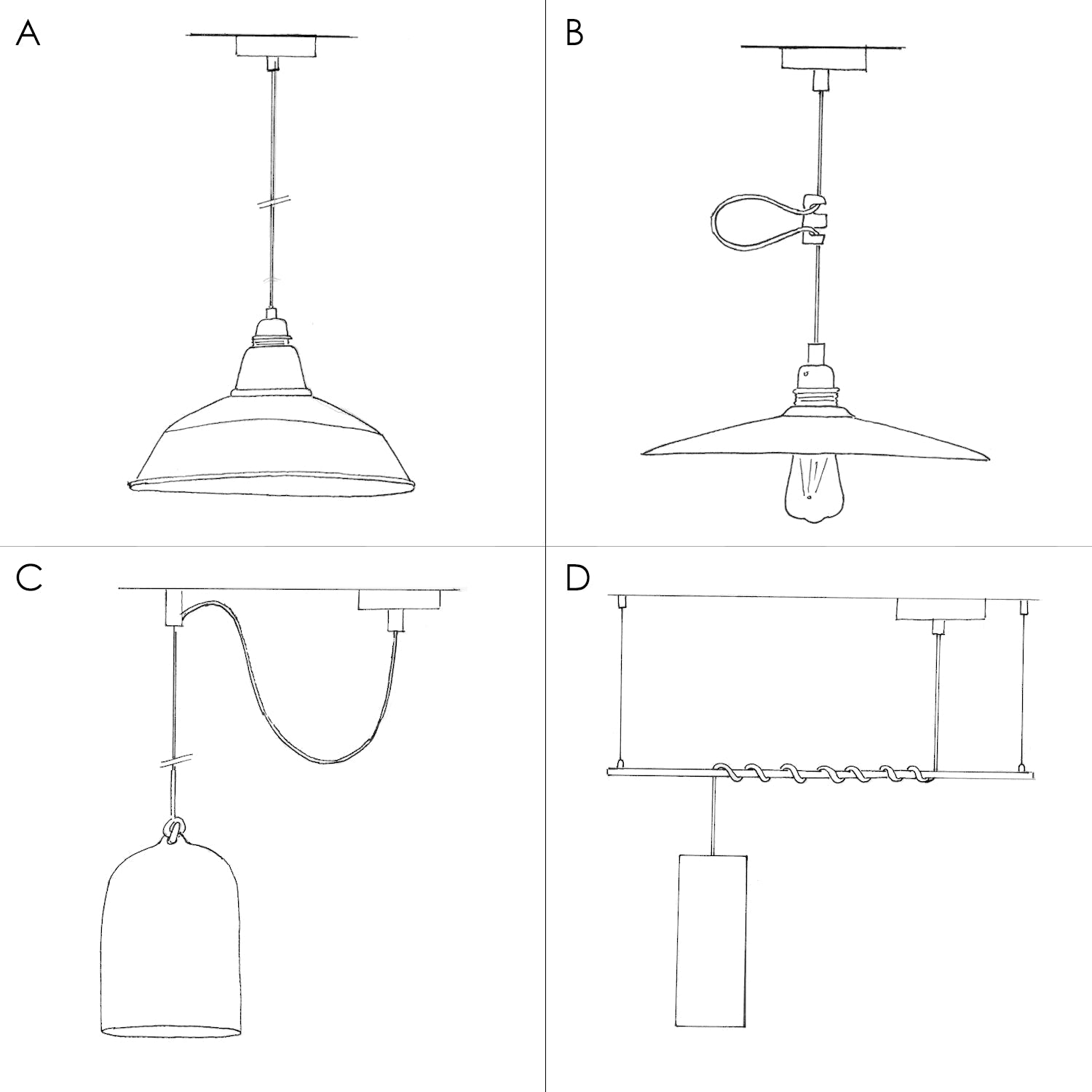 Lampada a sospensione completa di cavo tessile, paralume oversize Ellepi e finiture in metallo - Nero