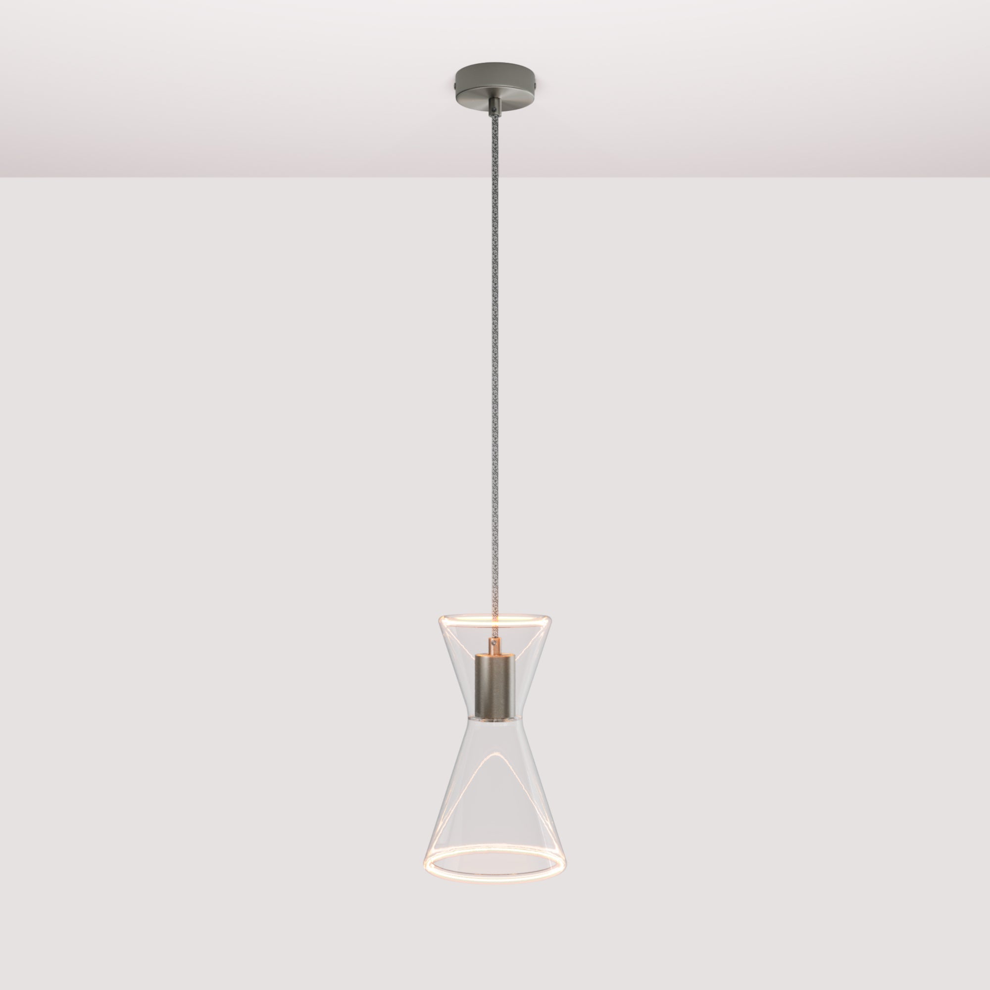 Lampada a sospensione con lampadina Ghost Doppio cono - Titanio satinato