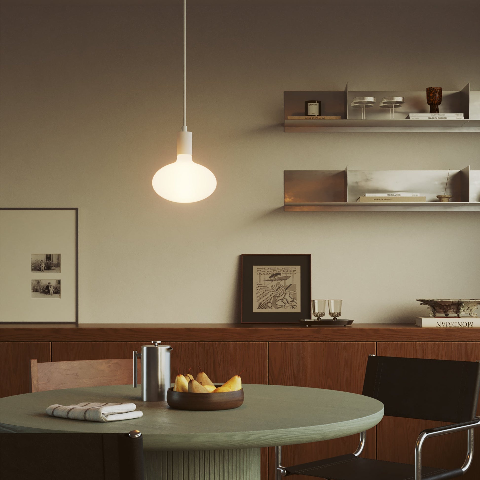 Lampada a sospensione con lampadina LED Ellipse effetto porcellana - Bianco Opaco