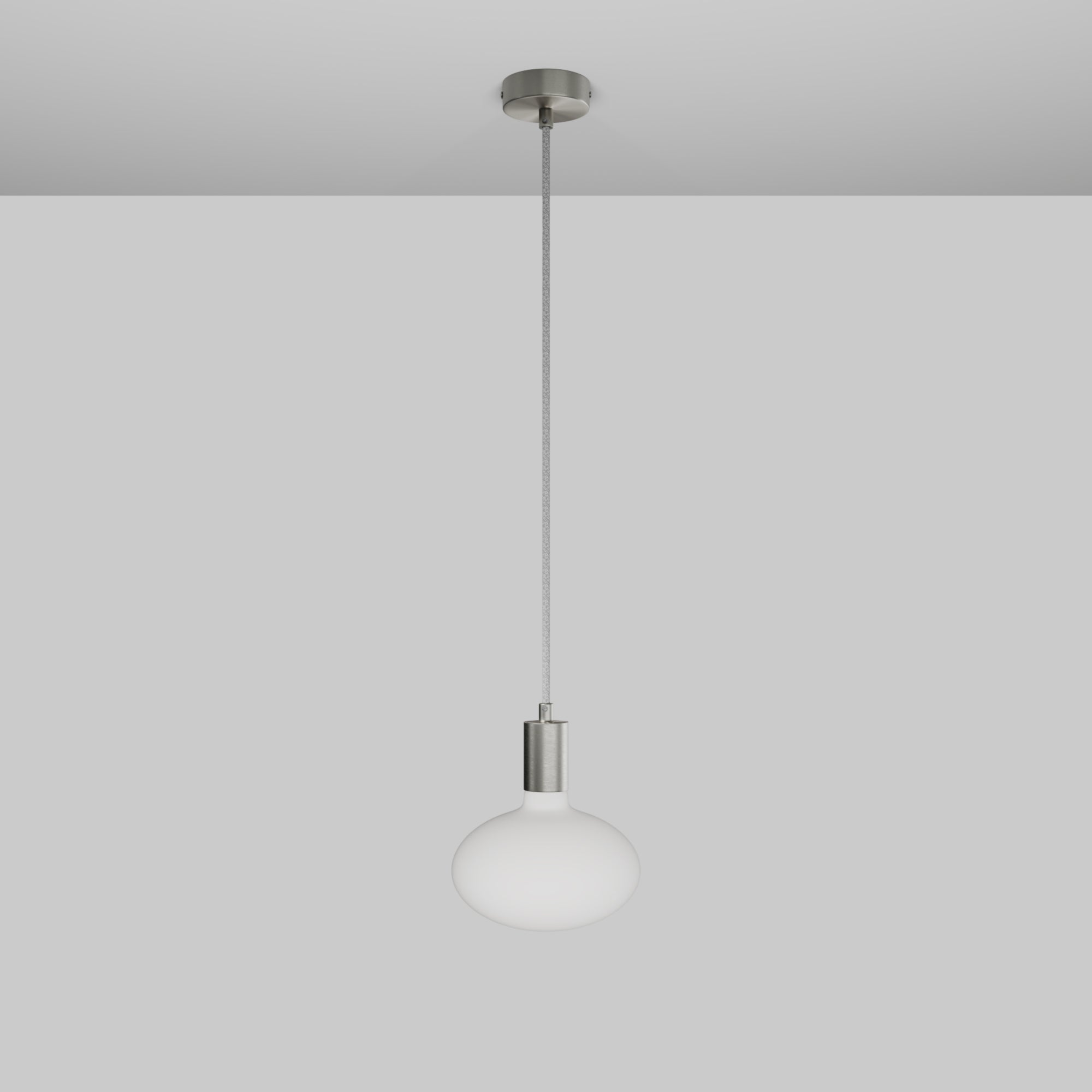 Lampada a sospensione con lampadina LED Ellipse effetto porcellana - Titanio satinato
