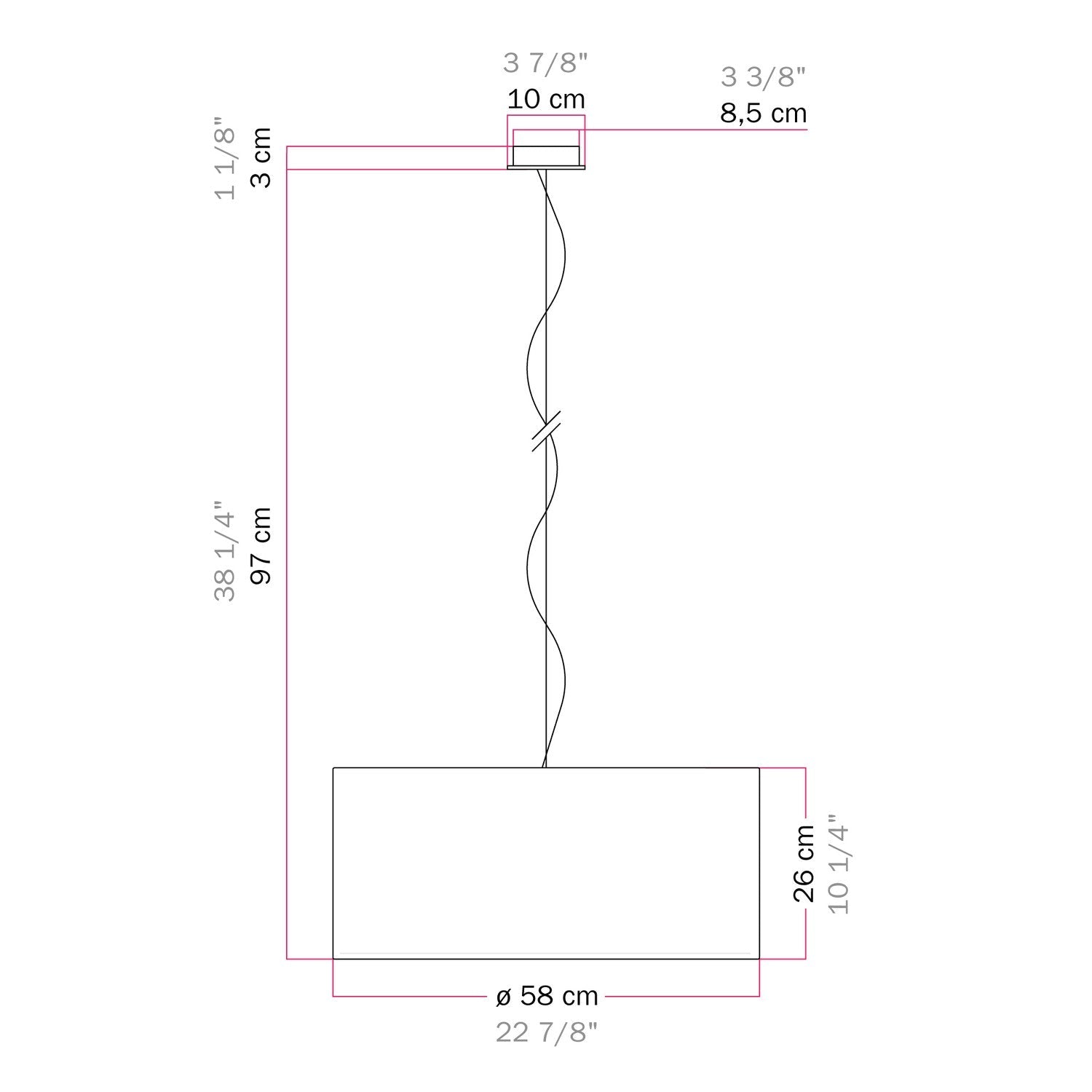 Lampada a sospensione con paralume in tessuto Cilindro Large - Made in Italy - Camelot Grigio Si