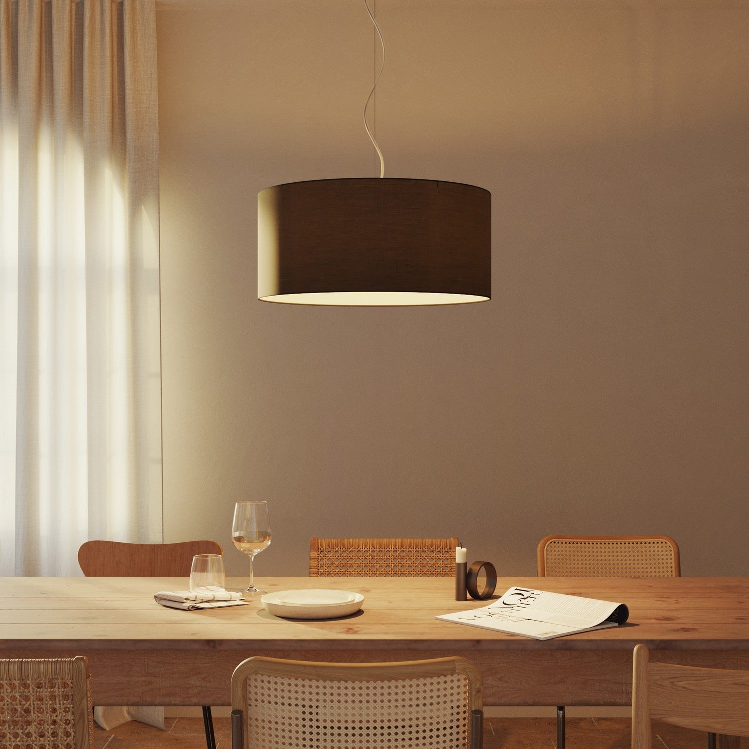 Lampada a sospensione con paralume in tessuto Cilindro Large - Made in Italy - Teletta Antracite No