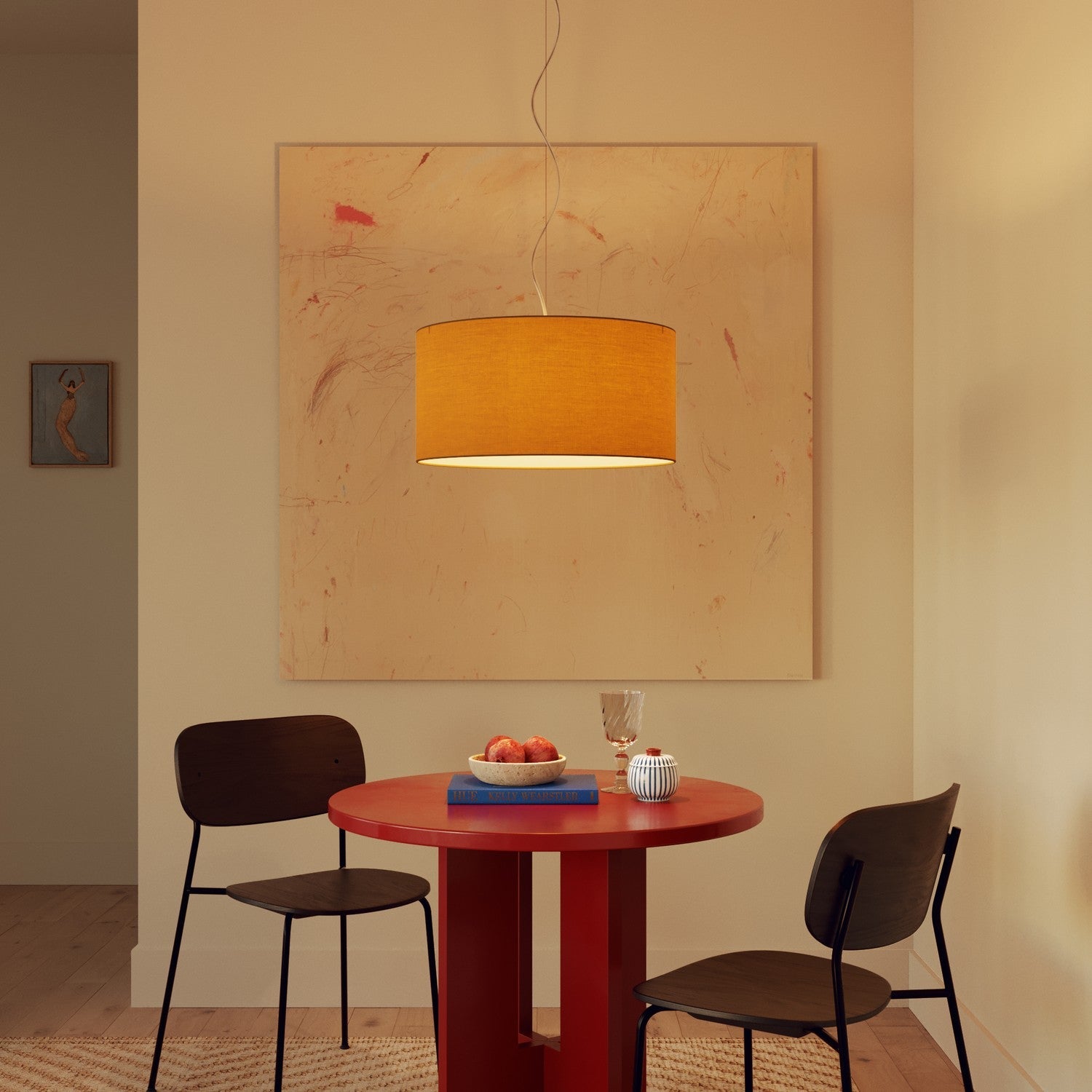 Lampada a sospensione con paralume in tessuto Cilindro Medium Arenal oro - Made in Italy Si