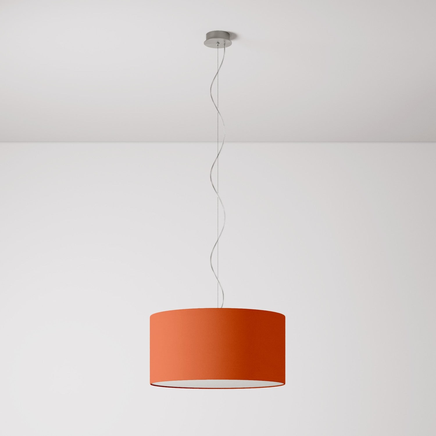 Lampada a sospensione con paralume in tessuto Cilindro Medium Cinette aragosta - Made in Italy Si