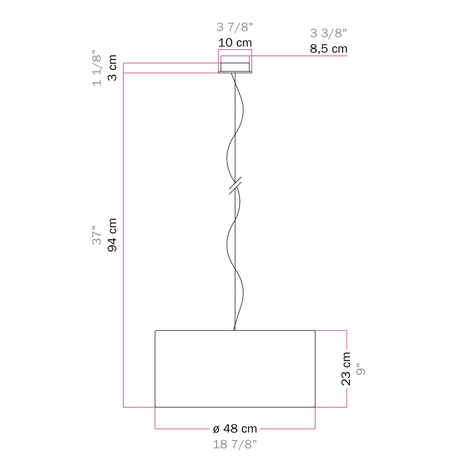 Lampada a sospensione con paralume in tessuto Cilindro Medium - Made in Italy - Teletta Lilla No