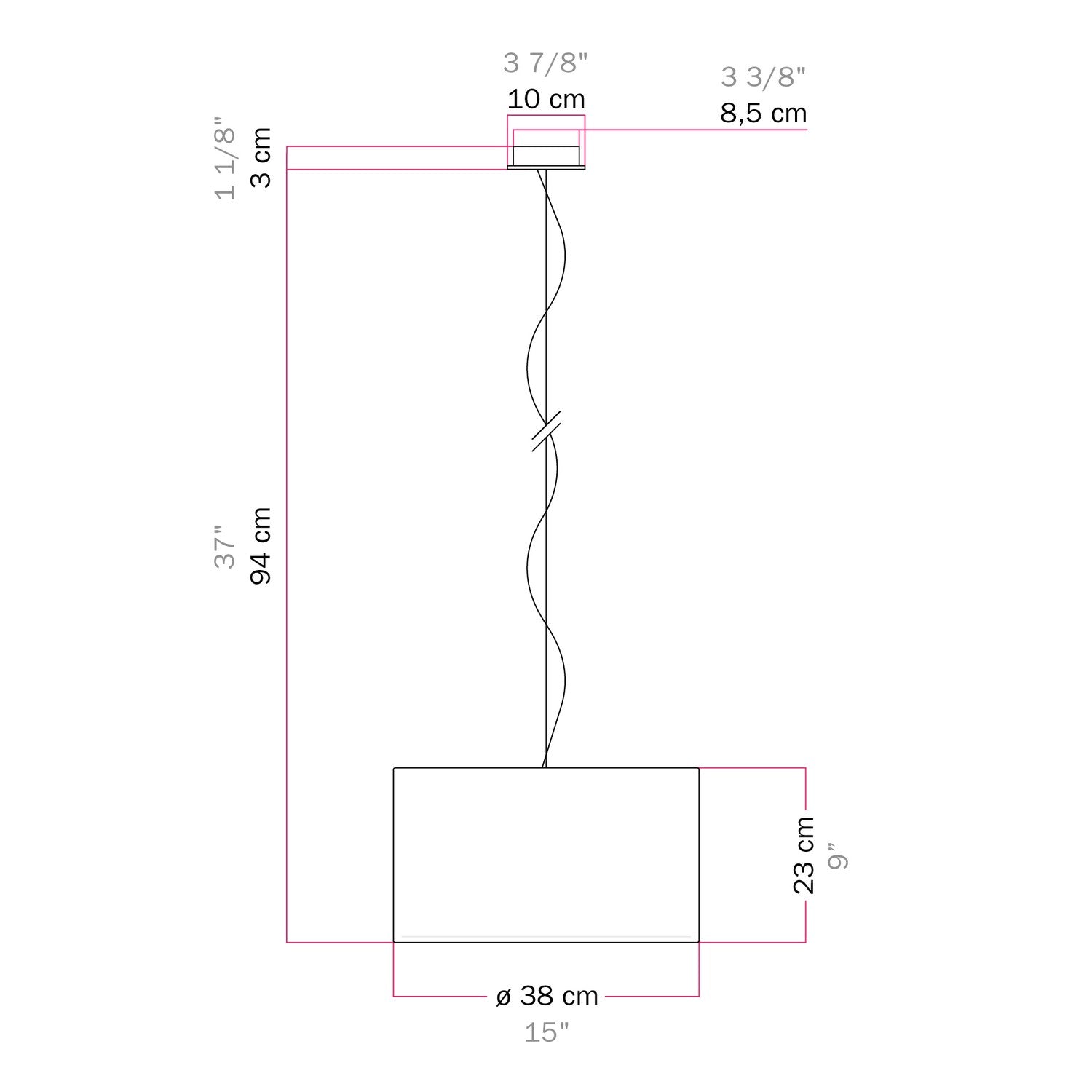 Lampada a sospensione con paralume in tessuto Cilindro Small - Made in Italy - Teletta Verde Dubbio Si