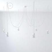 Lampada a sospensione multipla a 6 cadute con finiture in ceramica colorata - Bianco
