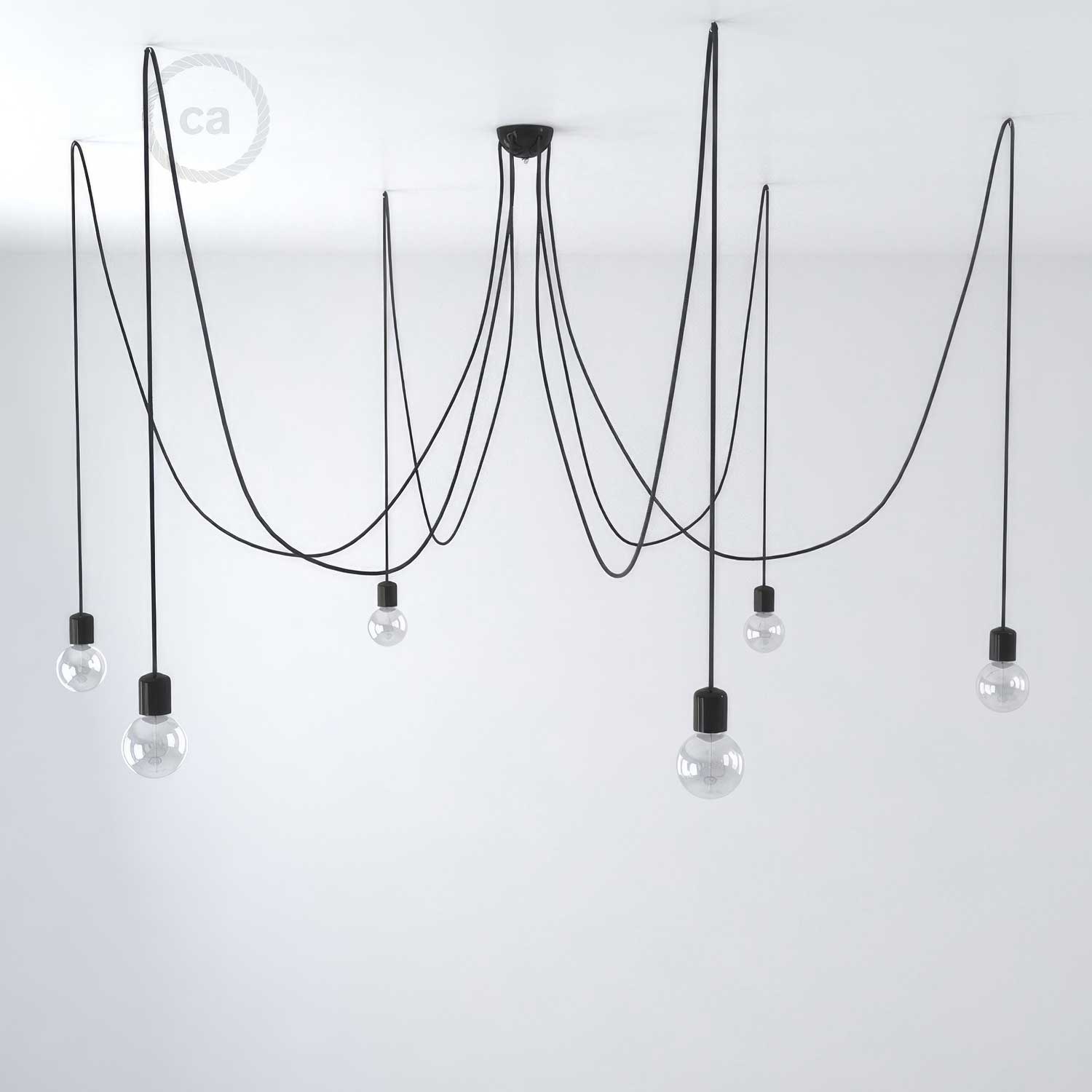 Lampada a sospensione multipla a 6 cadute con finiture in ceramica colorata - Nero