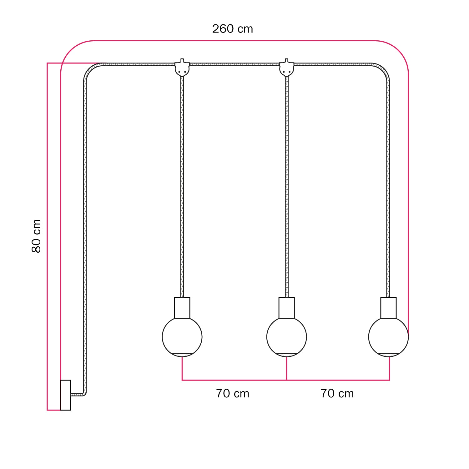 Lampada da esterno Modulair IP65 a 3 cadute con paralumi infrangibili Unbreak-a-Ball - Nero