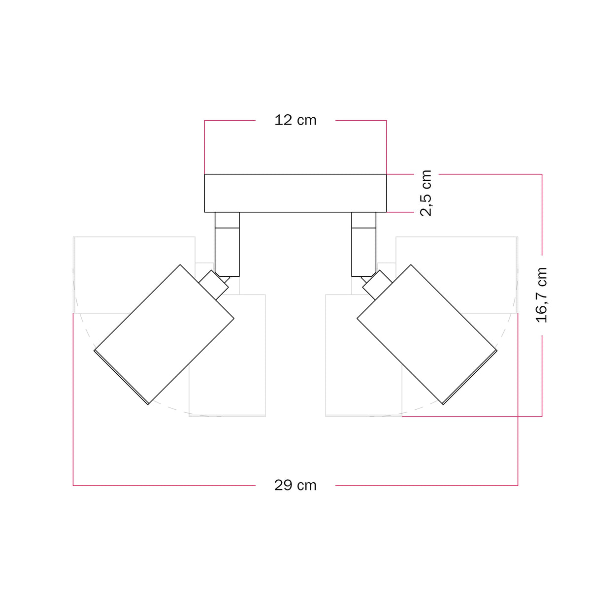 Lampada da parete o soffitto con 2 faretti GU10 Bispot orientabili - Bronzo satinato / Nero - Creative Cables
