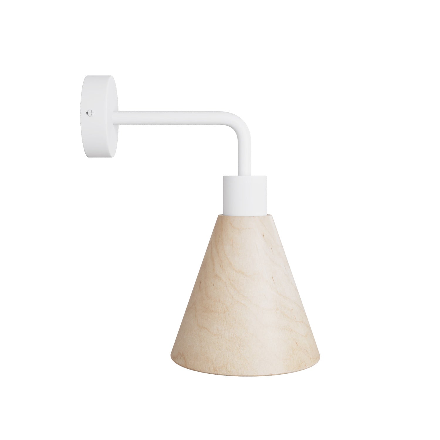 Lampada Fermaluce con paralume conico in legno ed estensione curva - Bianco opaco