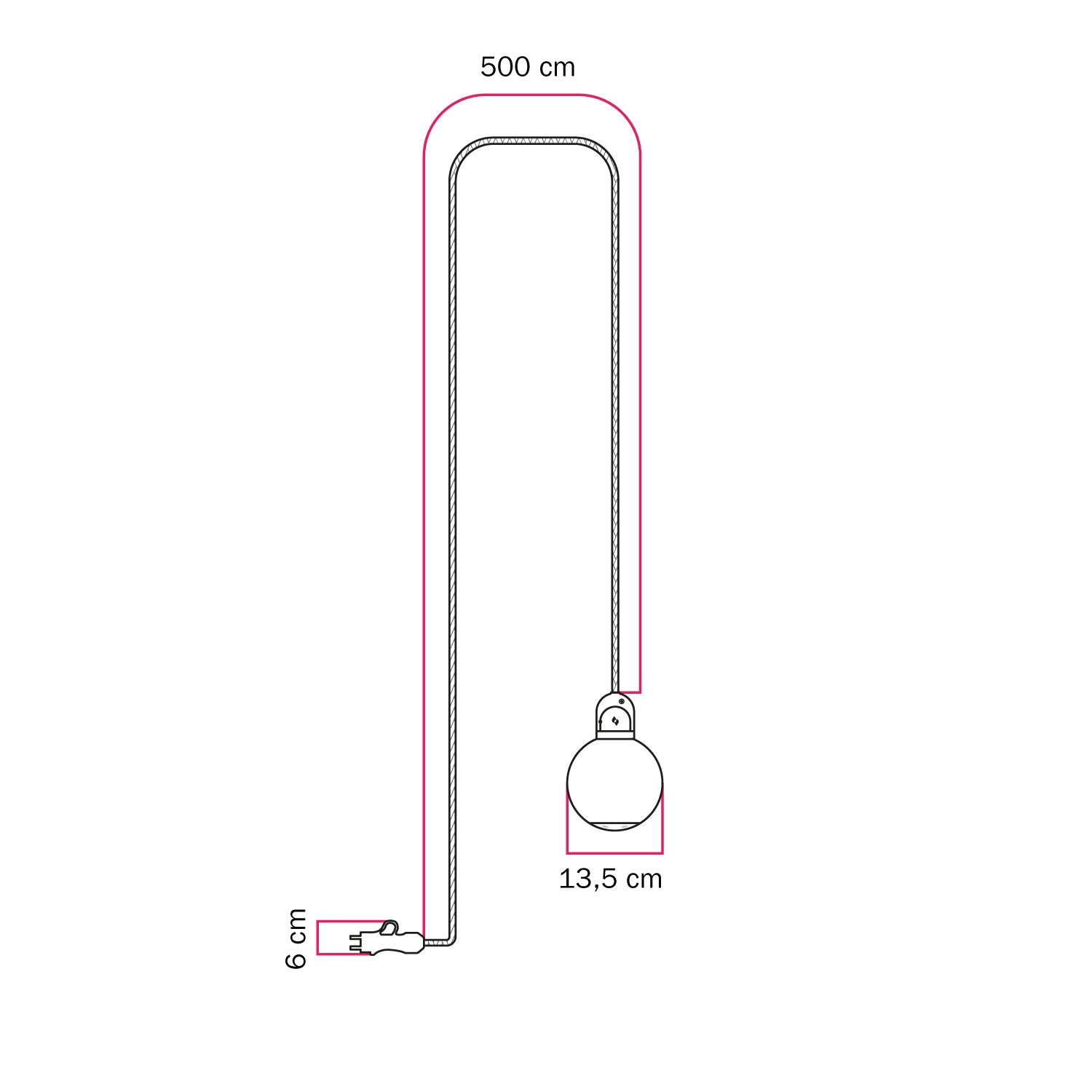 Lampada plug-in da esterno Modulair IP65 con paralume infrangibile Unbreak-a-Ball e cavo SN06