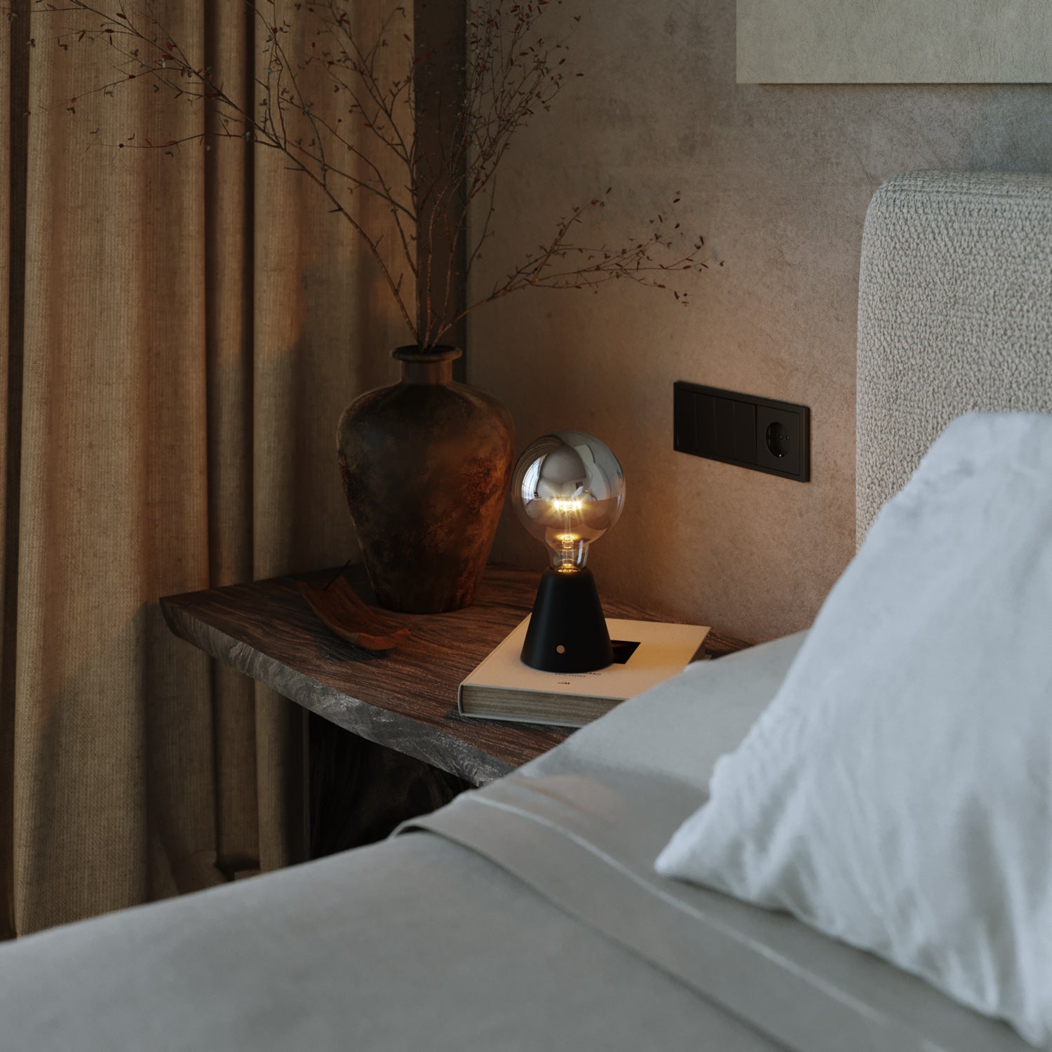 Lampada portatile ricaricabile Cabless01 con lampadina globo mezza sfera argento - Nero