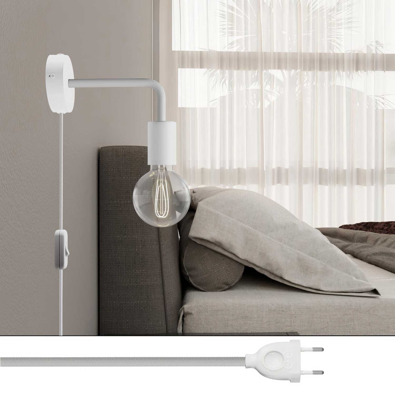 Lampada Spostaluce in metallo con estensione curva - Bianco