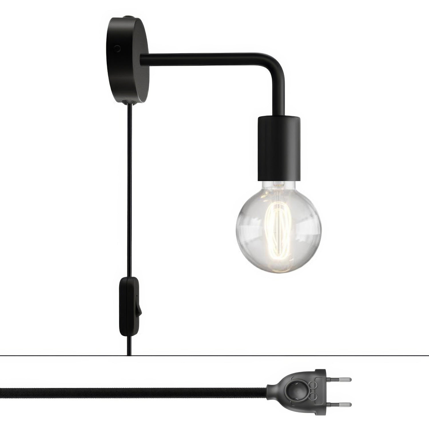 Lampada Spostaluce in metallo con estensione curva - Nero