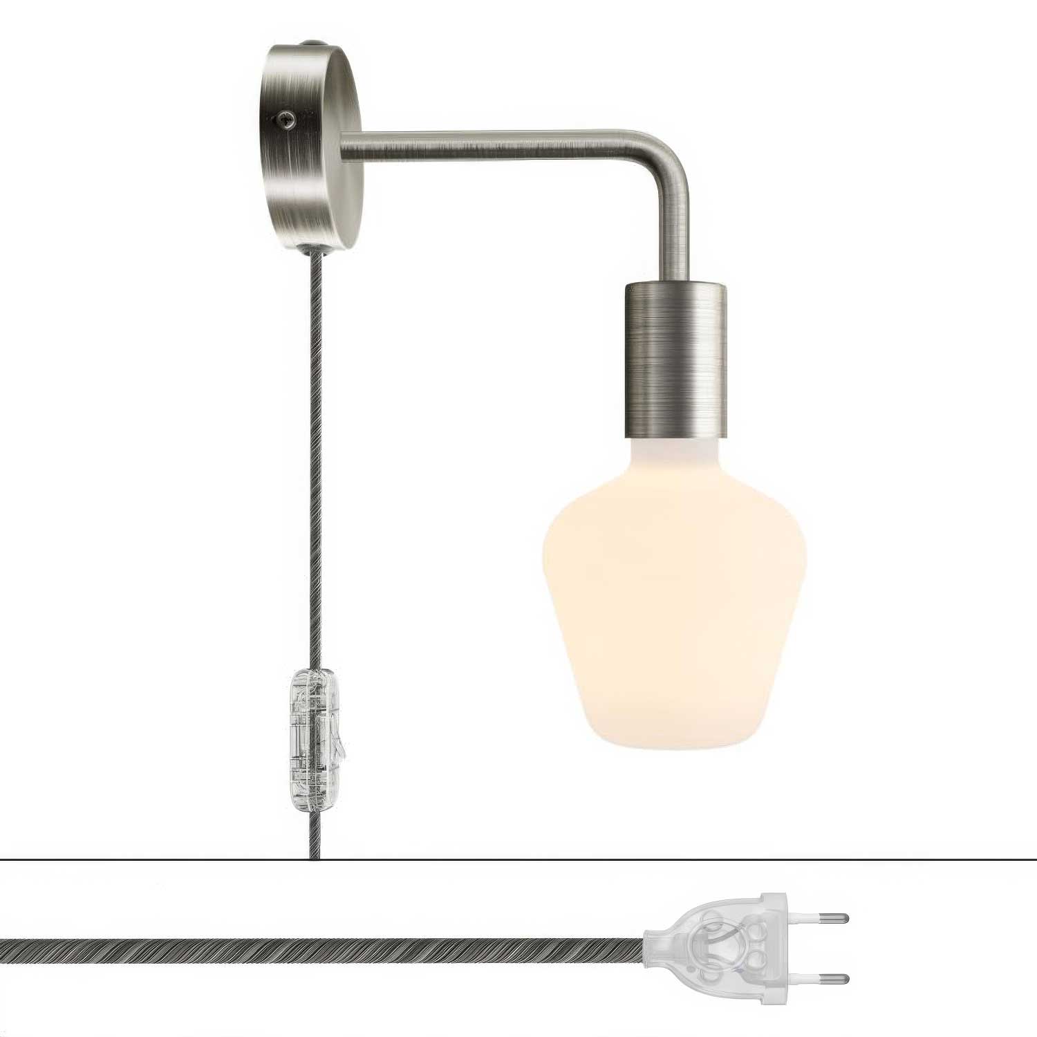 Lampada Spostaluce in metallo con estensione curva - Titanio satinato