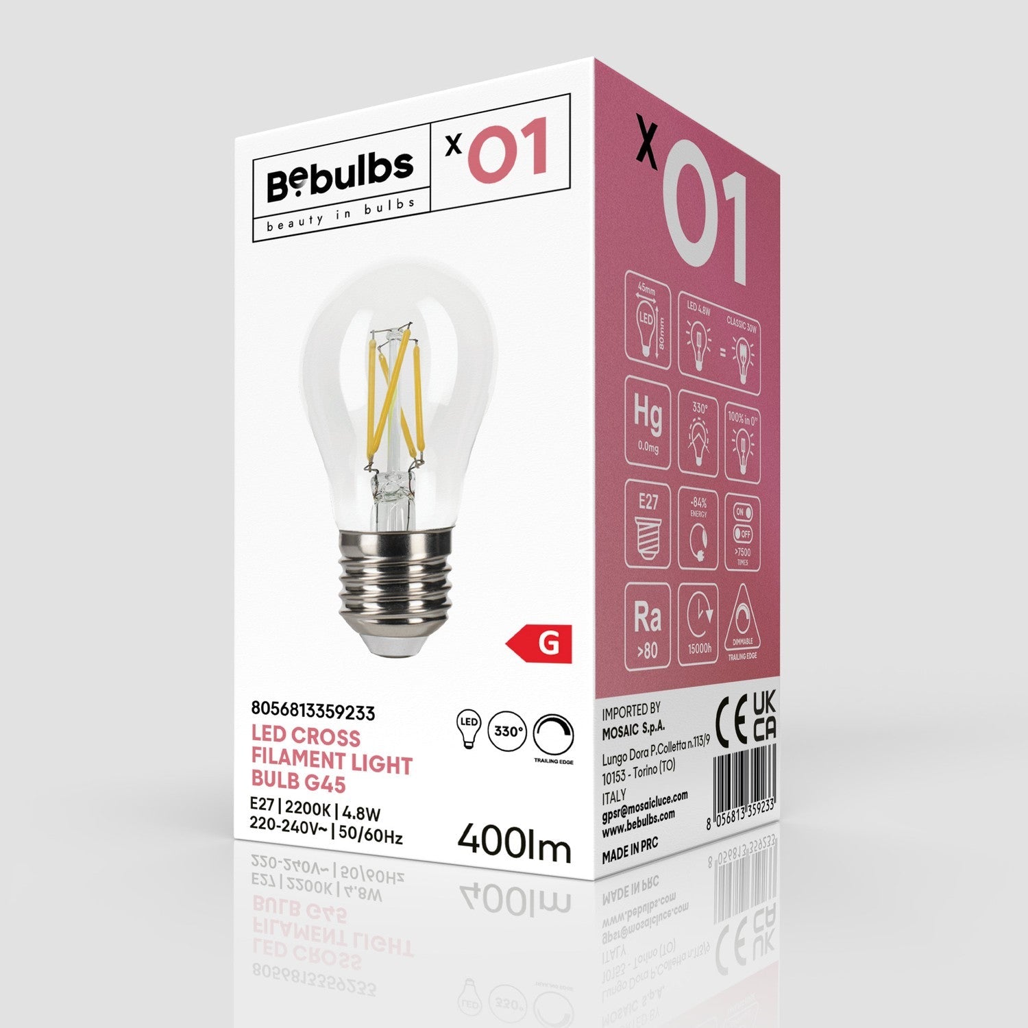 Lampadina LED a filamento incrociato Mini Globo G45 4,8W 400Lm E27 2200K Dimmerabile - X01