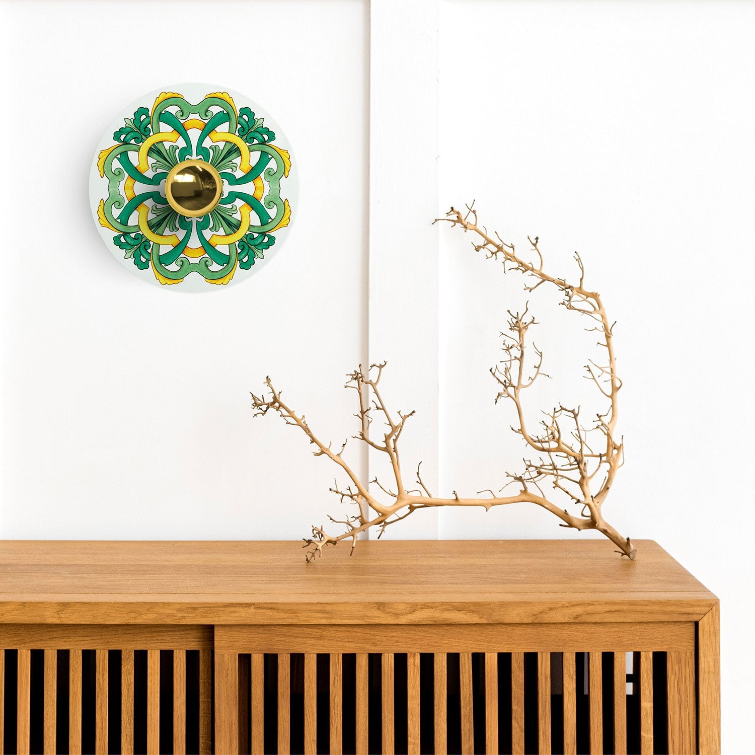 Mini piatto Ellepì 'Maioliche' Giallo e Verde per lampade, diametro 24 cm - Made in Italy