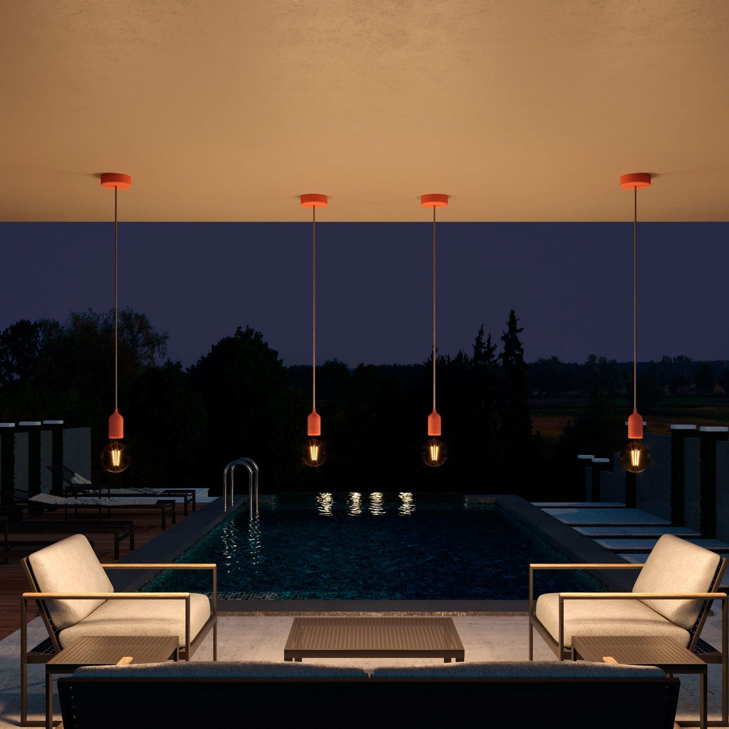Modulair PASTEL Lampada da esterno con 1,5 m cavo tessile, rosone e portalampada in silicone IP65 waterproof - Salmone
