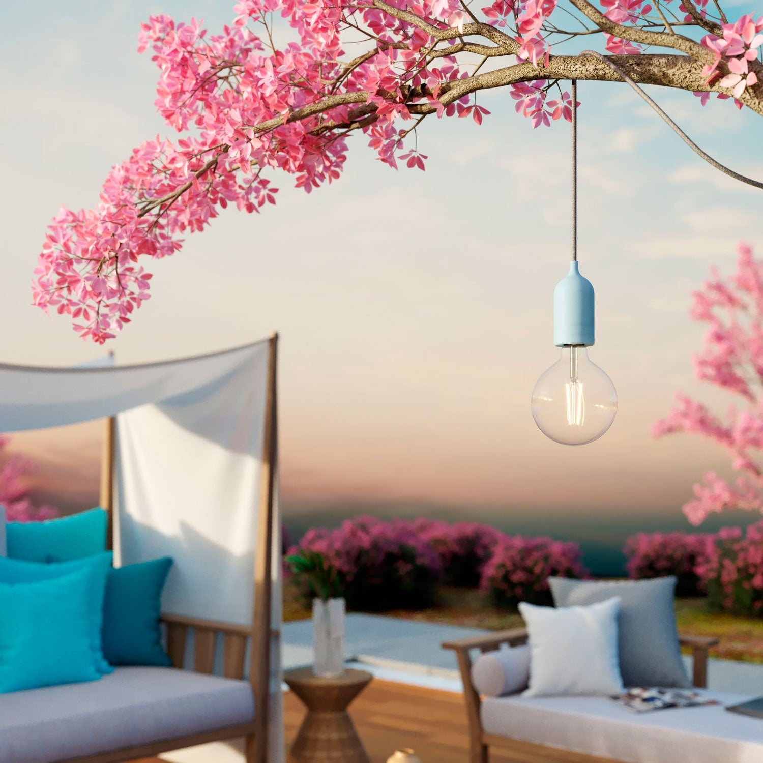 Modulair PASTEL Lampada da esterno con 5 m di cavo, decentatore, rosone e portalampada IP65 waterproof - Blu carta da zucchero