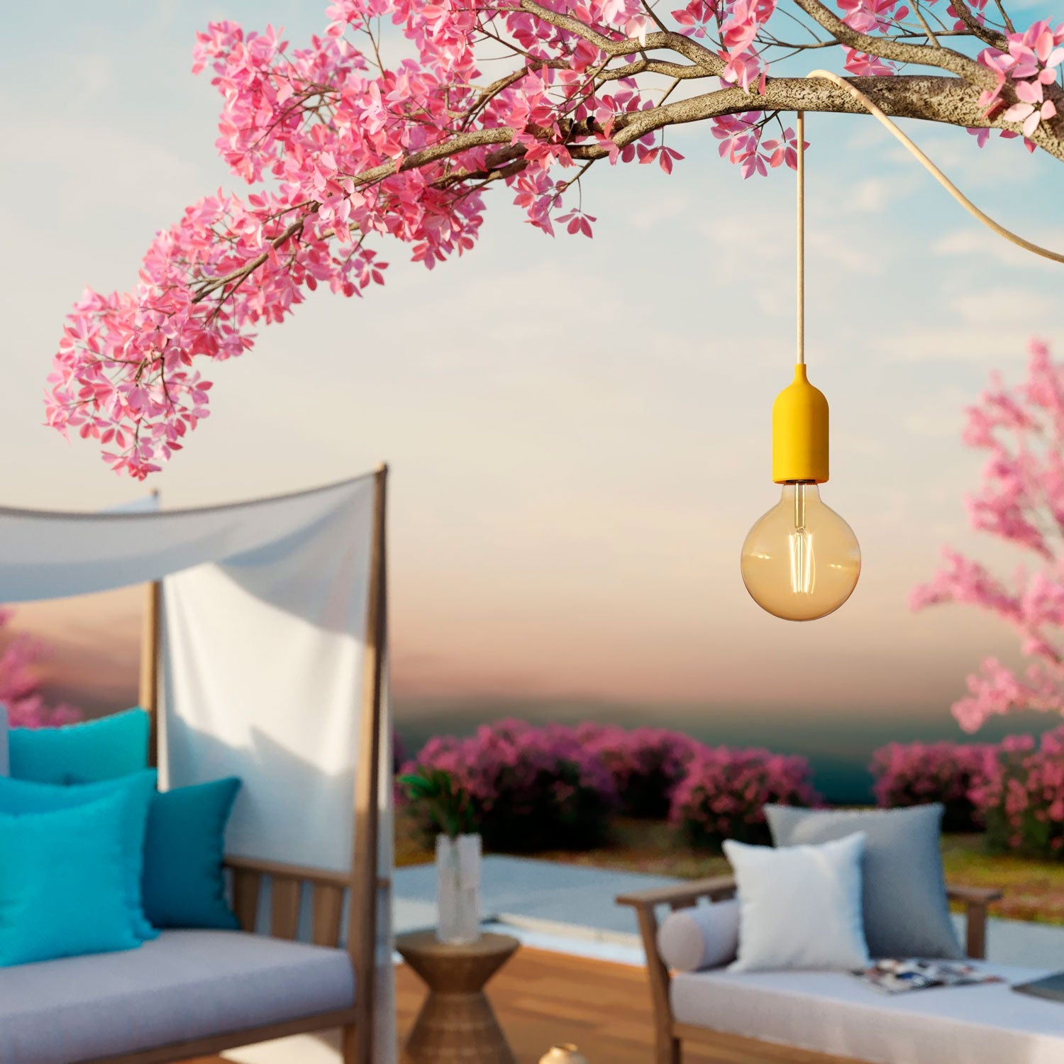 Modulair PASTEL Lampada da esterno con 5 m di cavo, decentatore, rosone e portalampada IP65 waterproof - Mostarda