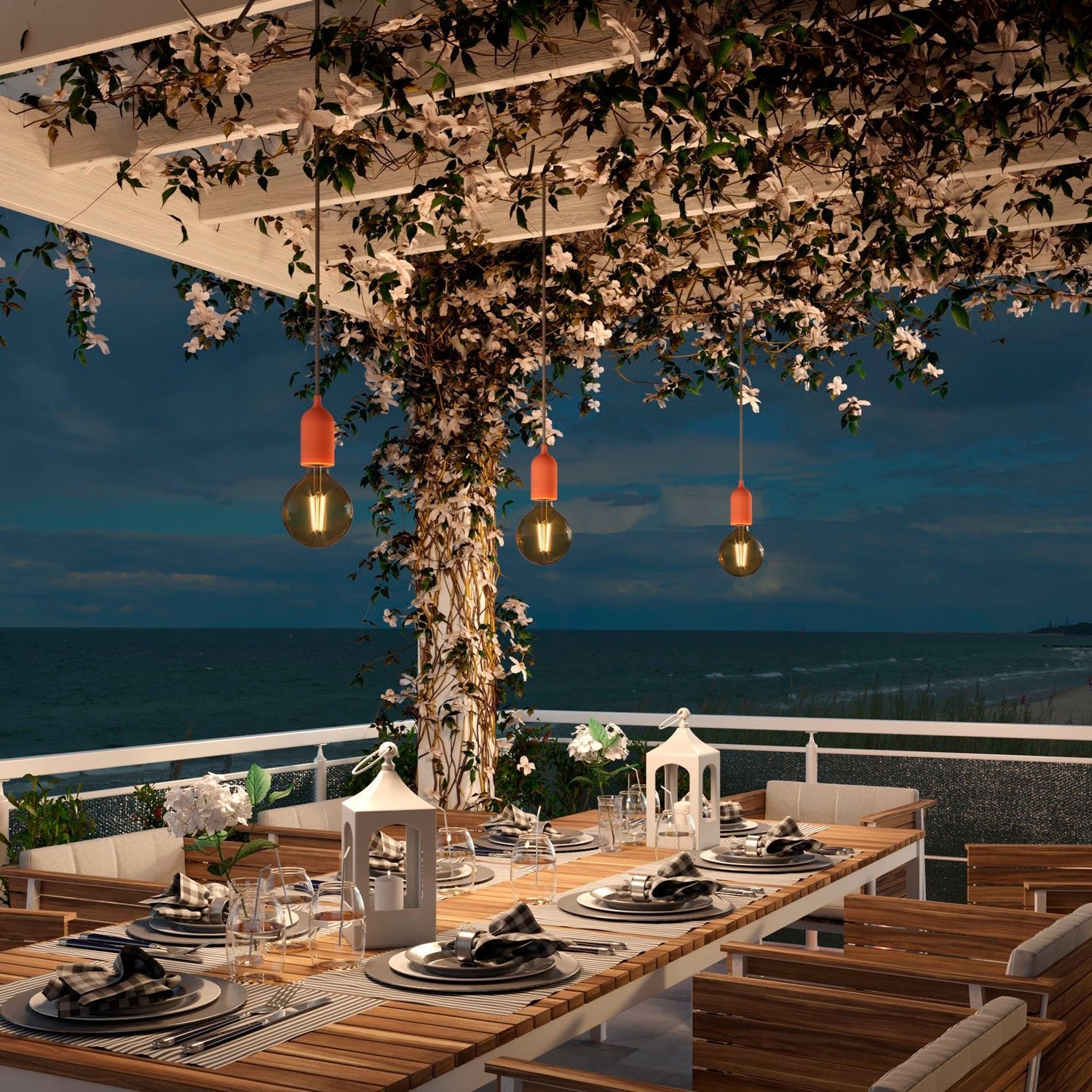 Modulair PASTEL Lampada da esterno con 5 m di cavo, decentatore, rosone e portalampada IP65 waterproof - Salmone