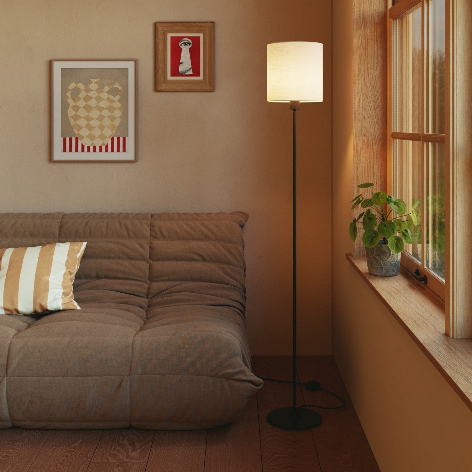 Paralume Cilindro M in tessuto con attacco E27 - Made in Italy - Arenal Sabbia