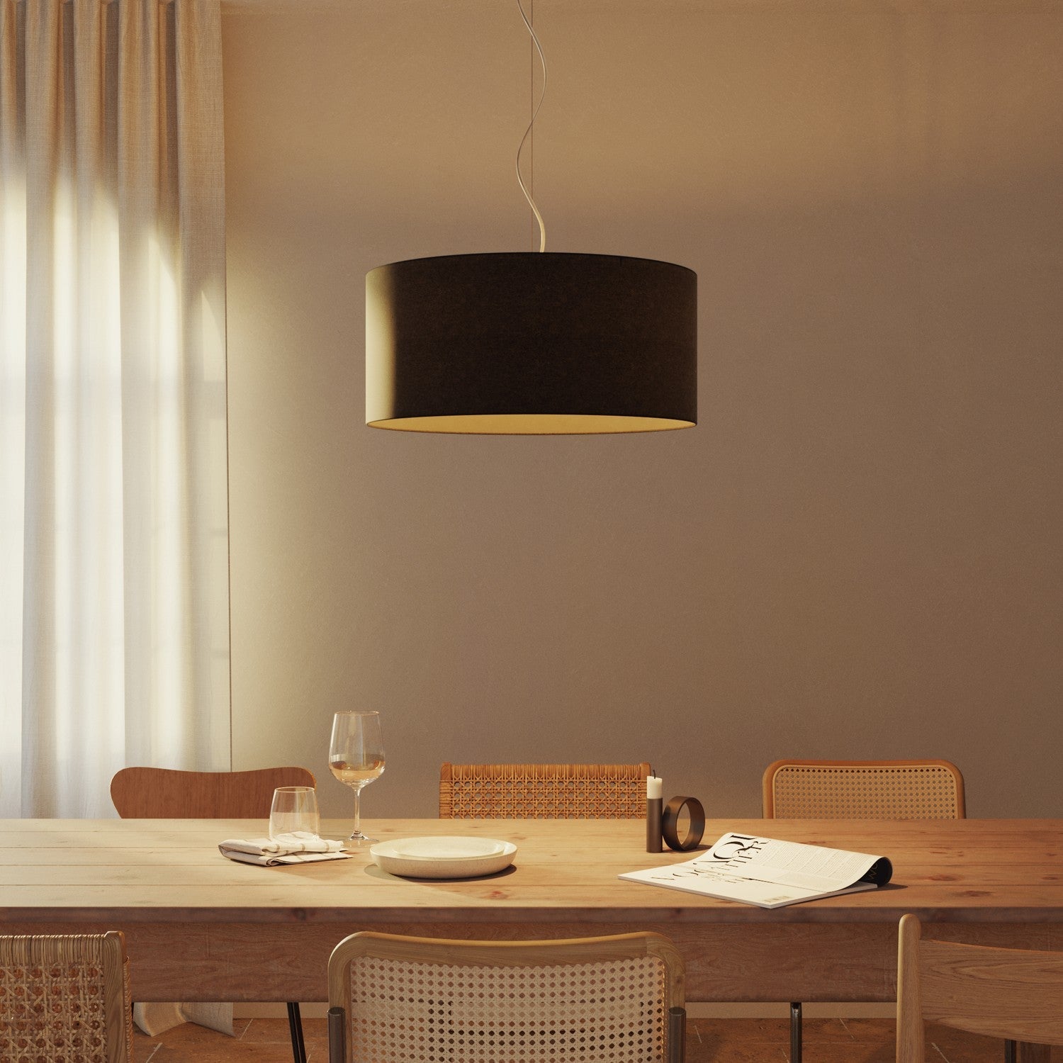 Paralume Cilindro XXL in tessuto con attacco E27 - Made in Italy - Lana Grigio Scuro