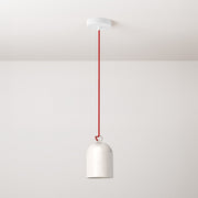 Lampada a sospensione completa di cavo tessile e paralume Mini Campana XS in ceramica - Bianco lucido
