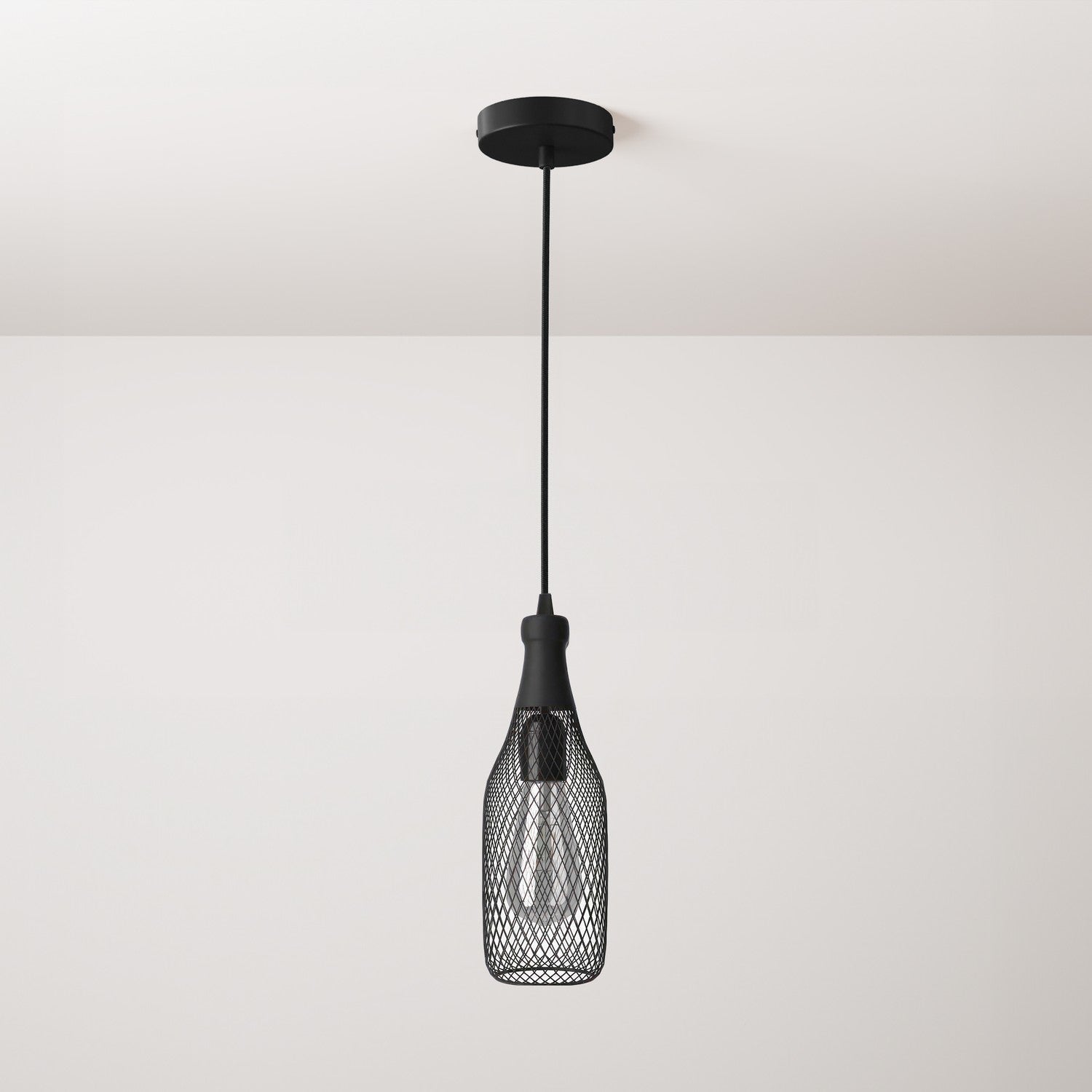 Pendant lamp with textile cable, Magnum bottle lampshade and metal details - Black - Creative Cables