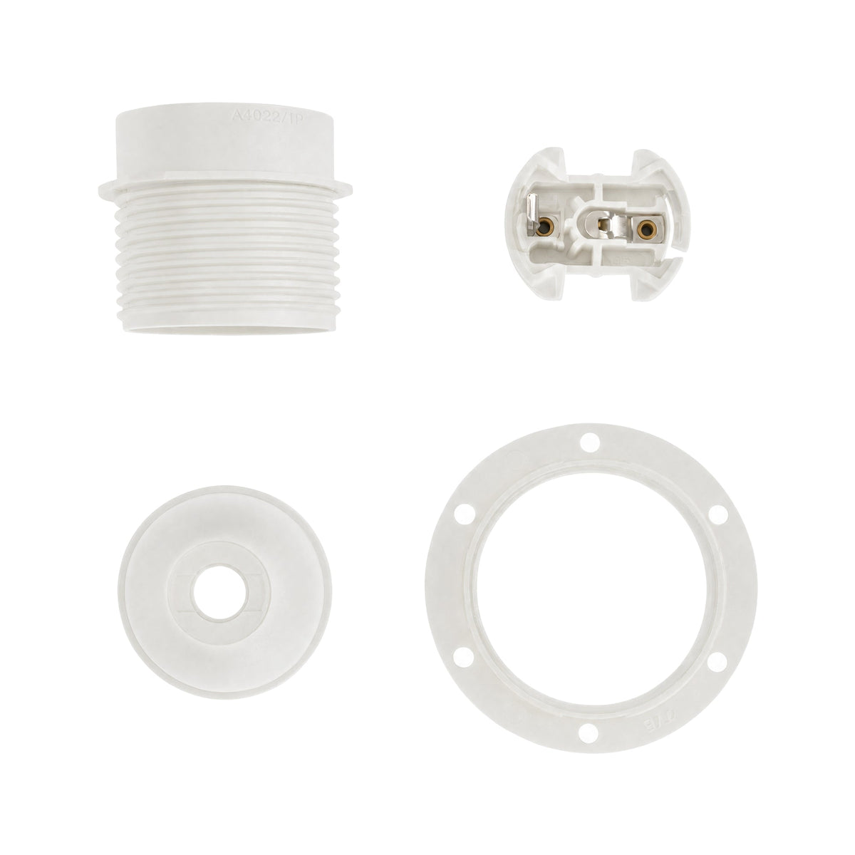 Portalampada E27 in termoplastica con camicia semifilettata e ghiera - Bianco