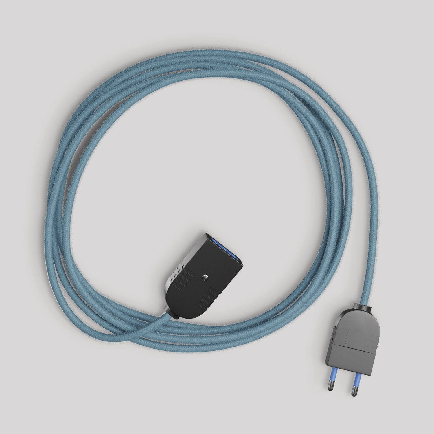 Prolunga elettrica con cavo in cotone blu oceano 2P 10A Made in Italy Nero