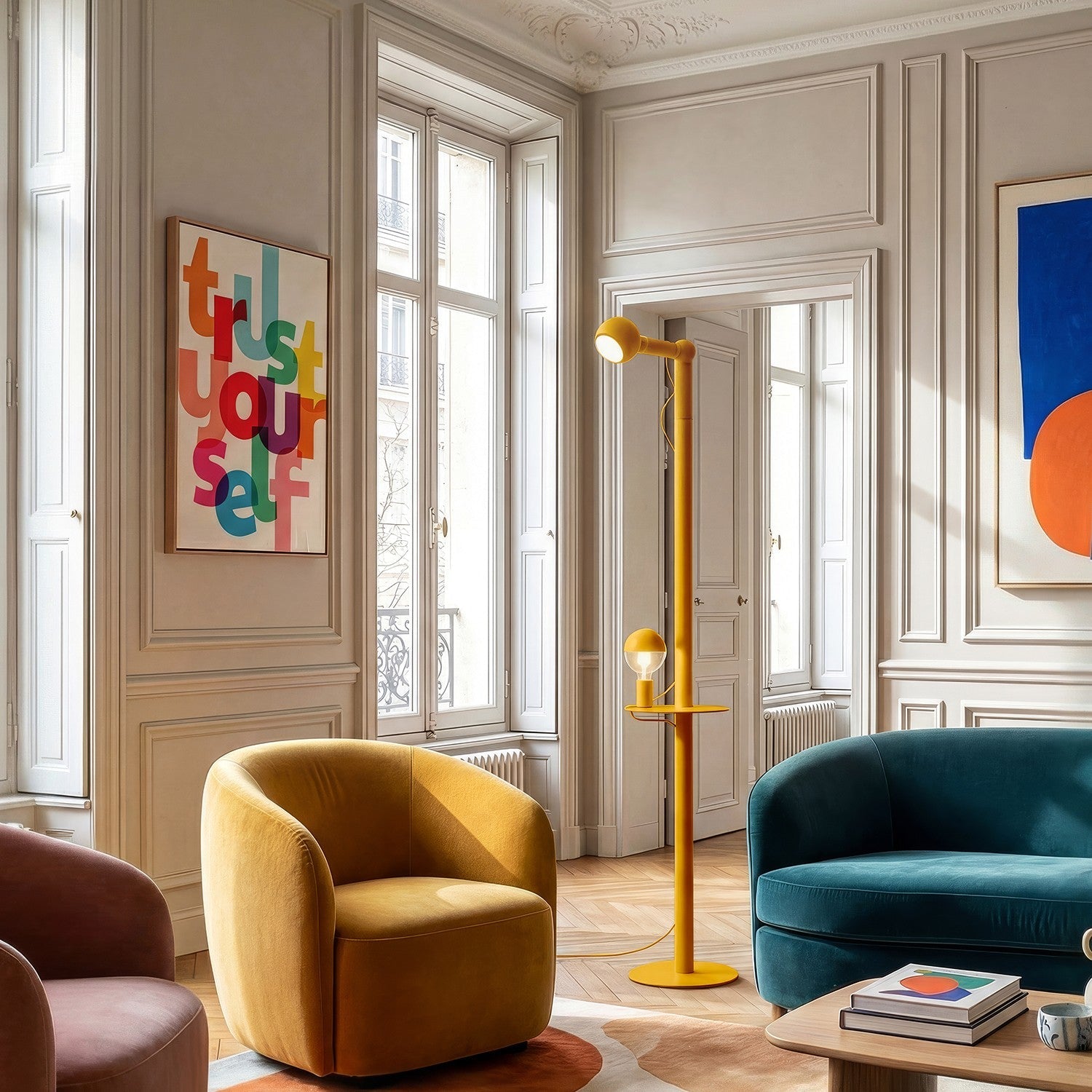 Rocco XXL - Lampada da terra con spina UK e lampadina Maria e Camo - Giallo