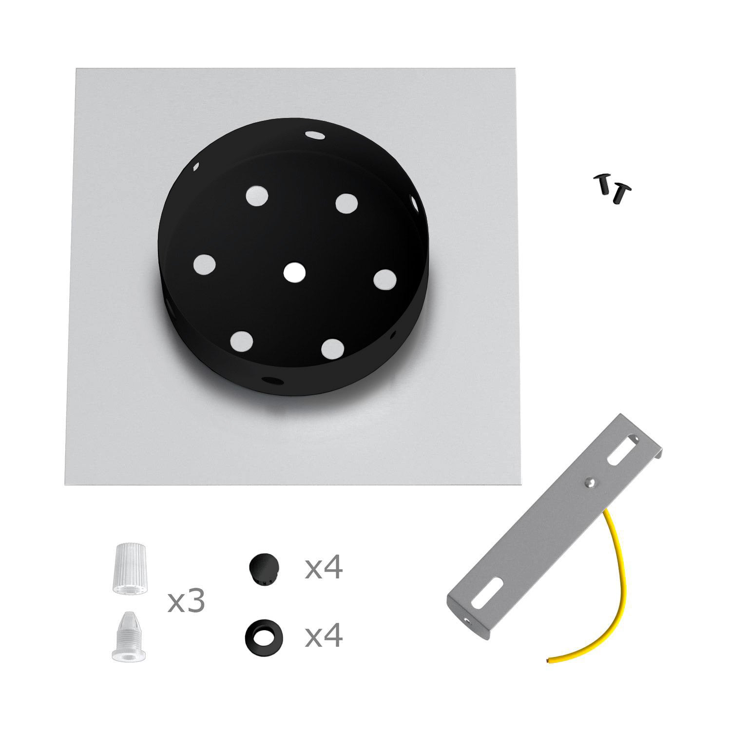 Rosone Rose-One quadrato, 200 mm con 3 fori e 4 fori laterali - Marmo Carrara Nero