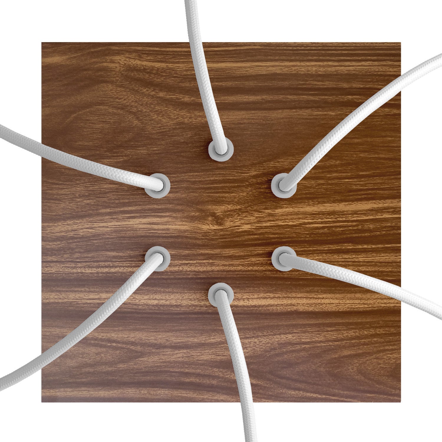 Rosone Rose-One quadrato, 200 mm con 6 fori e 4 fori laterali - Legno Bianco