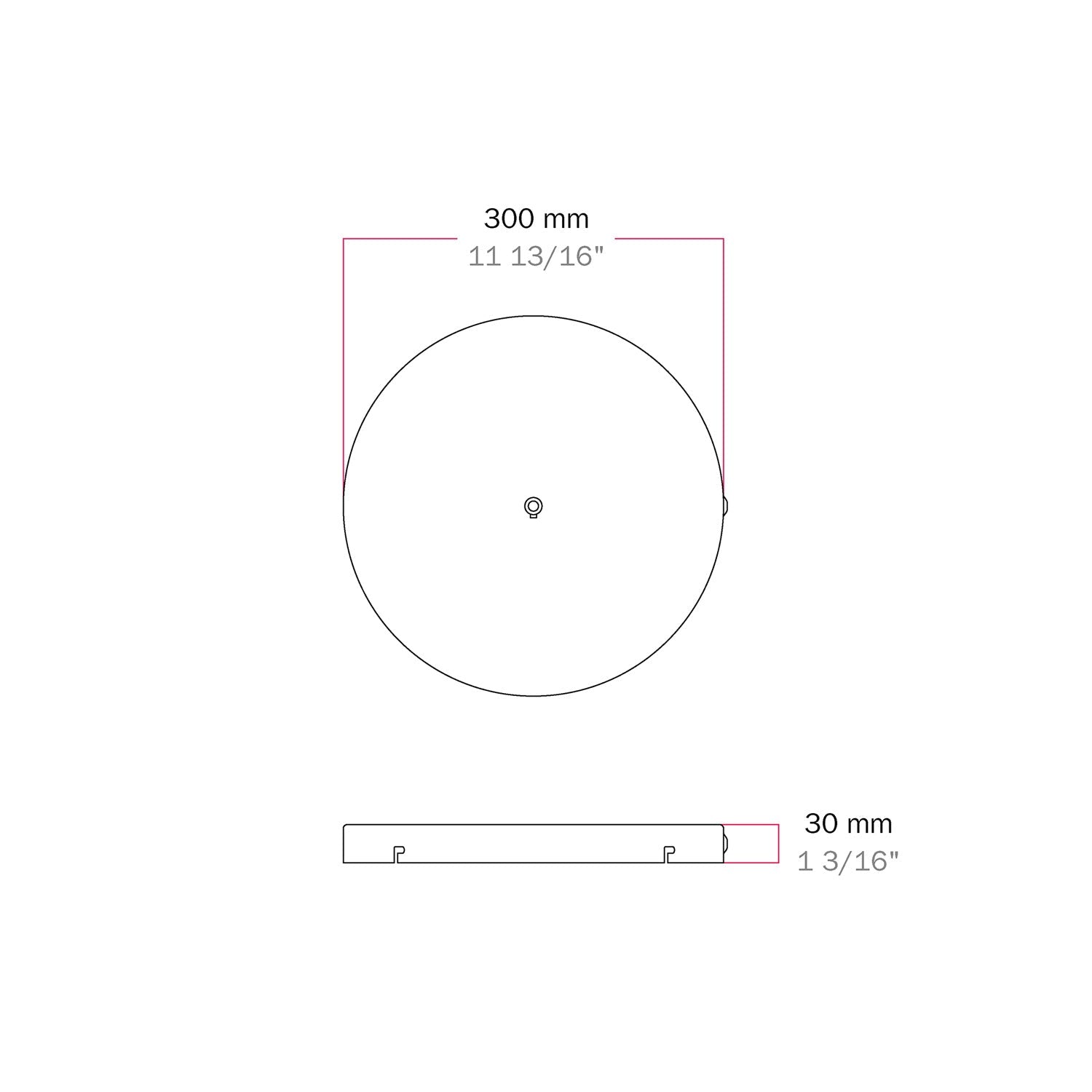 Rosone rotondo in alluminio Ø 30 cm con staffa e cavo di messa a terra, con 1 foro centrale - Bianco Opaco 1