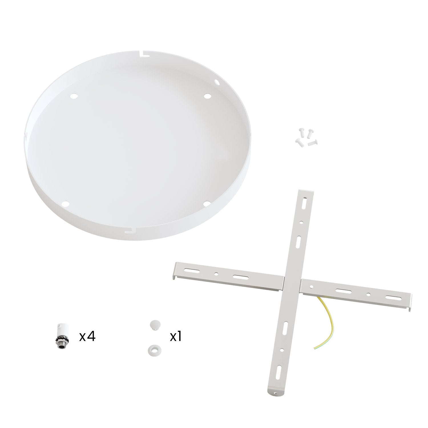 Rosone rotondo in alluminio Ø 30 cm con staffa e cavo di messa a terra, con 4 fori frontali - Bianco Opaco 1