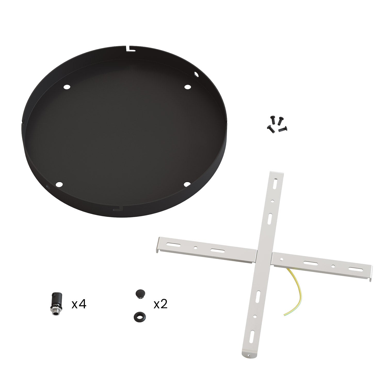 Rosone rotondo in alluminio Ø 30 cm con staffa e cavo di messa a terra, con 4 fori frontali - Nero 2