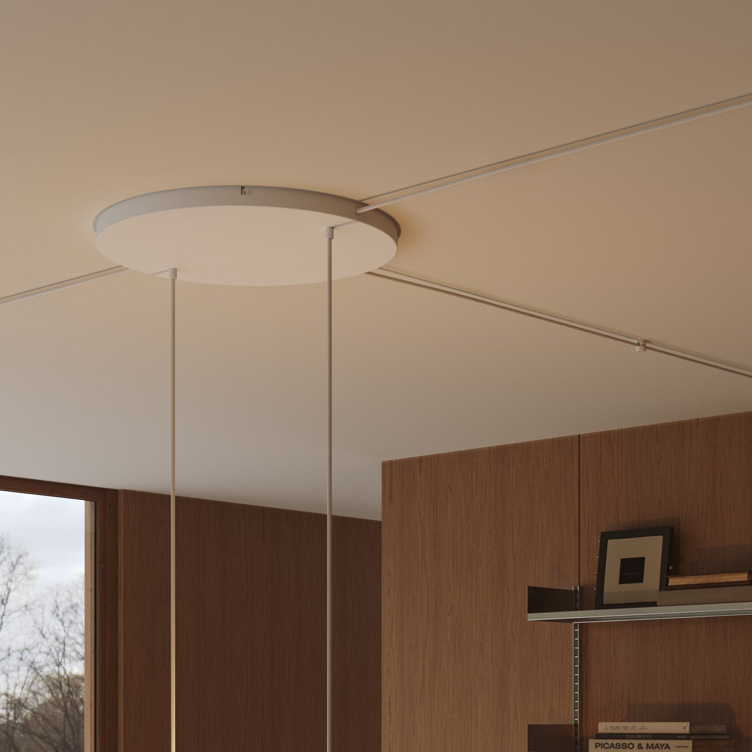 Rosone rotondo in alluminio Ø 50 cm con staffa e cavo di messa a terra, con 2 fori frontali - Bianco Opaco 3