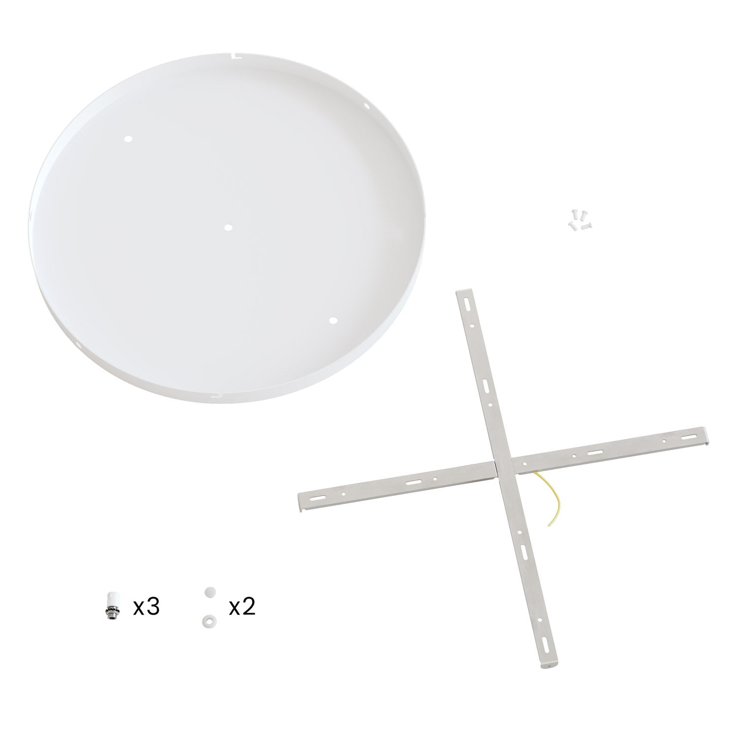 Rosone rotondo in alluminio Ø 50 cm con staffa e cavo di messa a terra, con 3 fori in linea frontali - Bianco Opaco 2