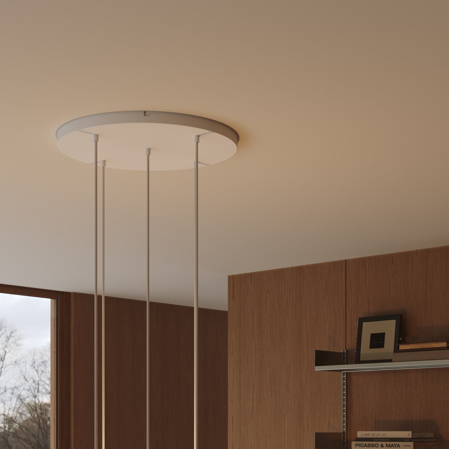 Rosone rotondo in alluminio Ø 50 cm con staffa e cavo di messa a terra, con 5 fori frontali - Bianco Opaco 0