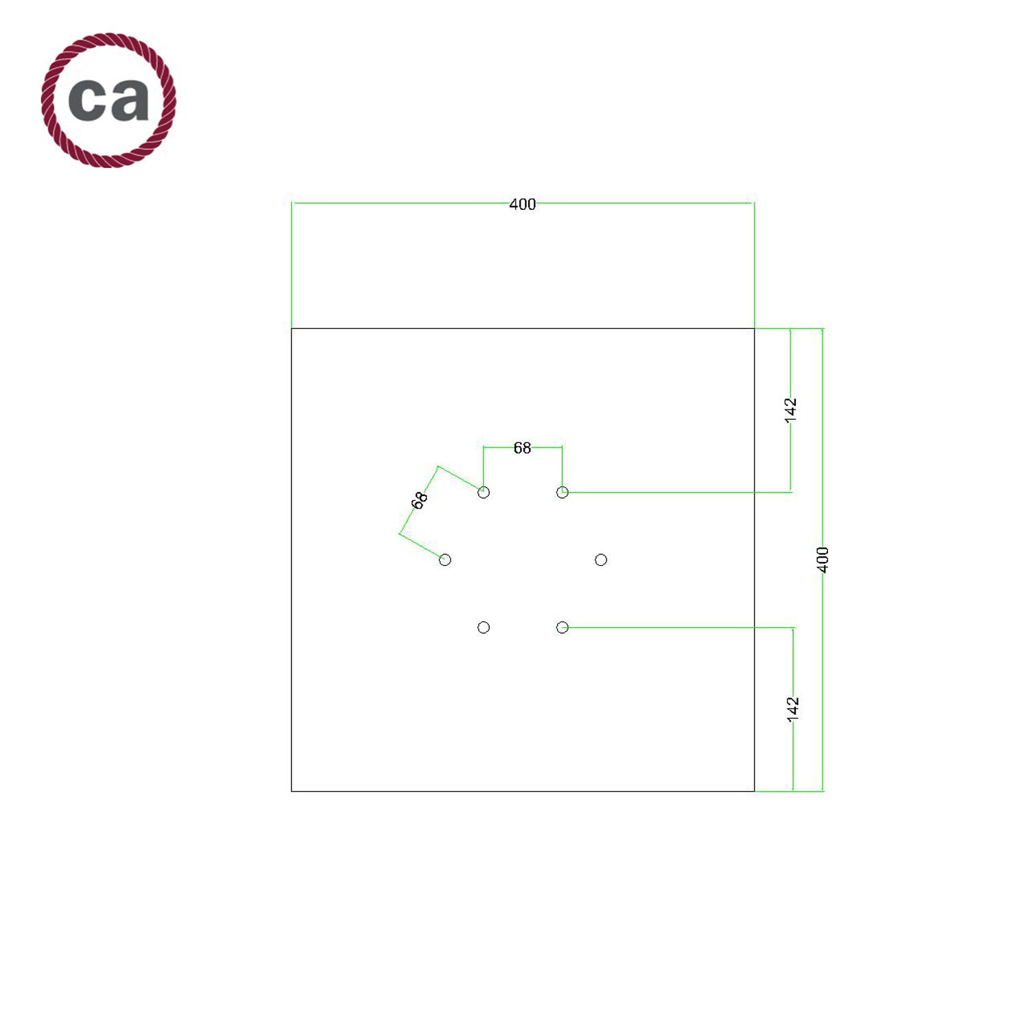 Rosone XXL Rose-One quadrato, 400 mm con 6 fori e 4 fori laterali - Marmo Carrara Bianco