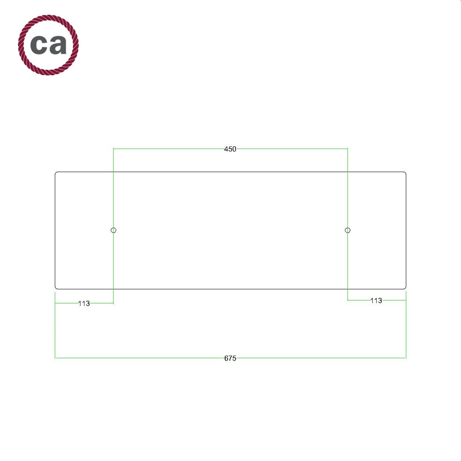 Rosone XXL Rose-One rettangolare a 2 fori e 6 fori laterali, dimensioni 675 x 225 mm - Dibond Rame satinato Bianco