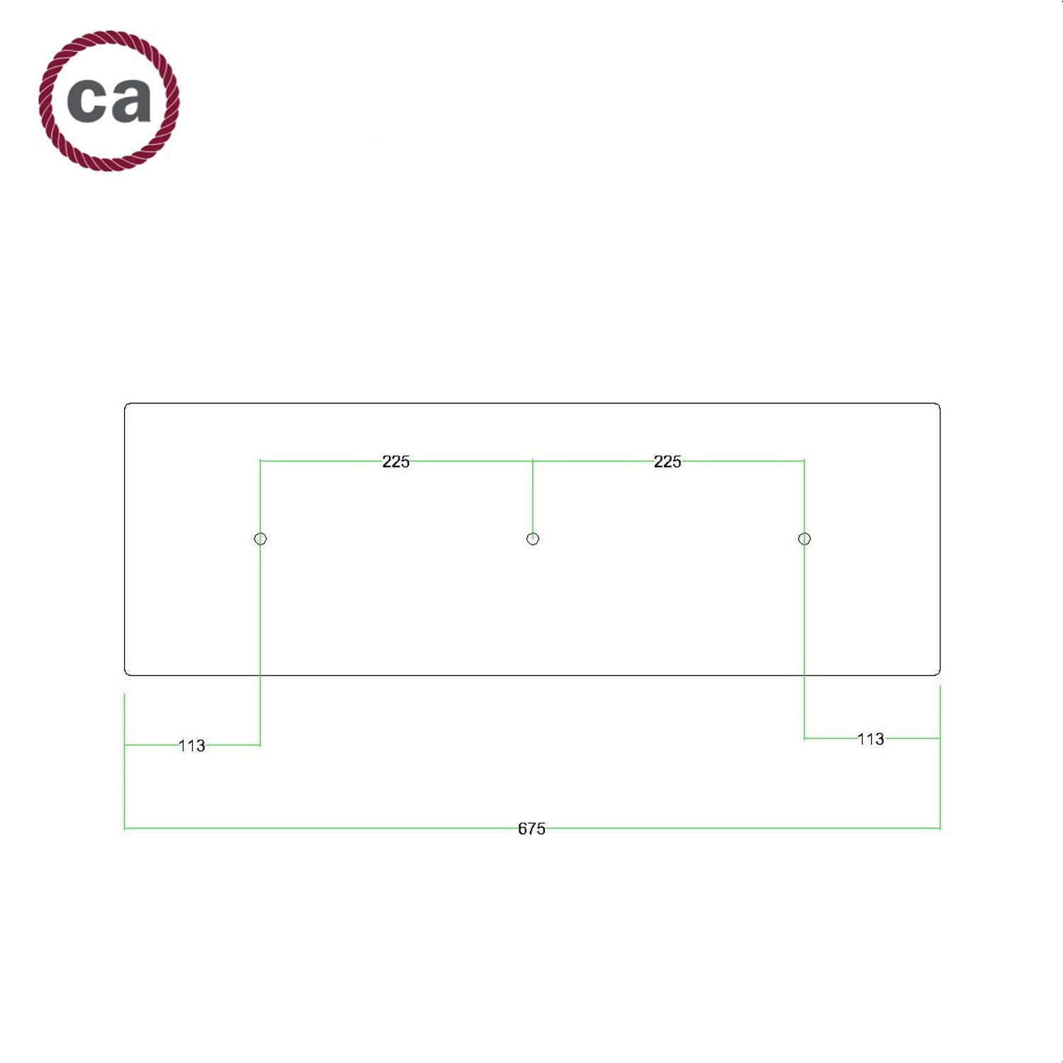 Rosone XXL Rose-One rettangolare a 3 fori in linea e 6 fori laterali, dimensioni 675 x 225 mm - Dibond Acciaio satinato Bianco